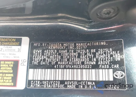 2017 Toyota Camry Le from USA, damaged, VIN 4T1BF1FK4HU395032